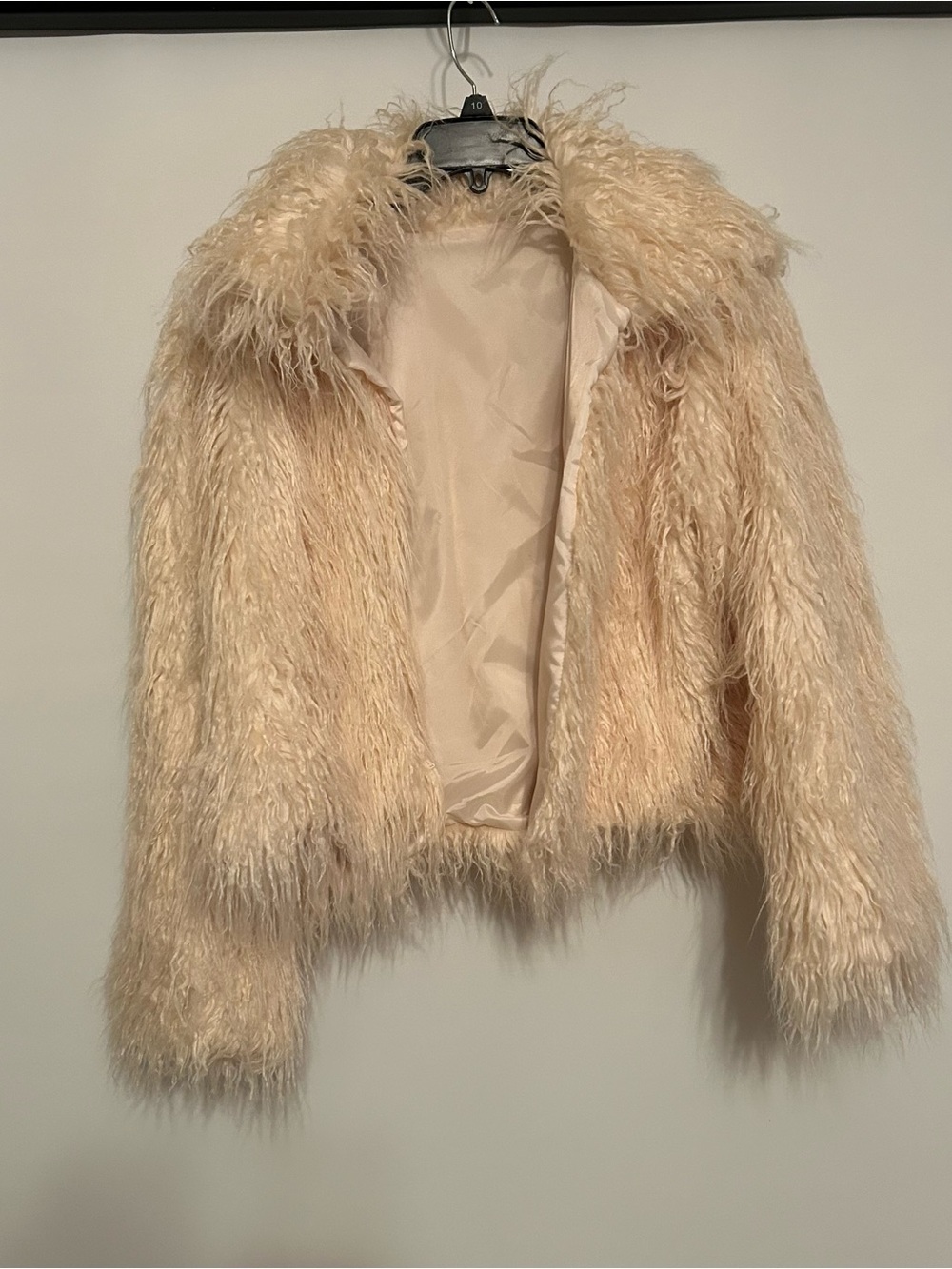 Plush Faux Fur Crop Jacket - Cream